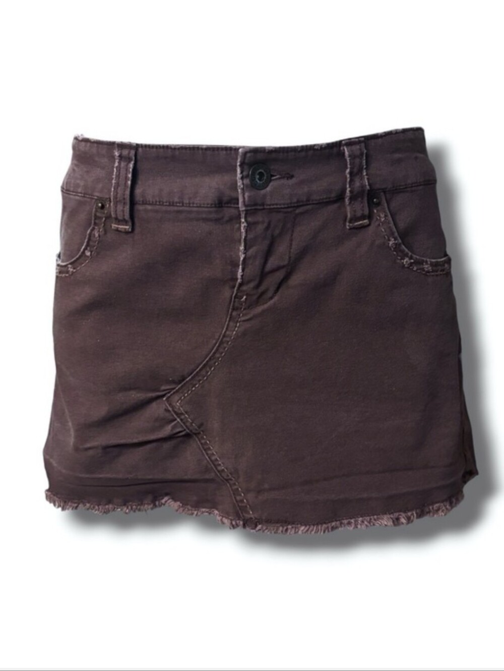 PLUGG Dark Brown Distressed Denim Mini VINTAGE Y2K
